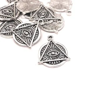 1, 4, 20 or 50 Pieces: Antiqued Silver Eye of Providence Pendant Charm