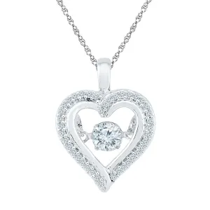 10kt White Gold Womens Round Moving Twinkle Diamond Heart Outline Pendant 1/4 Cttw