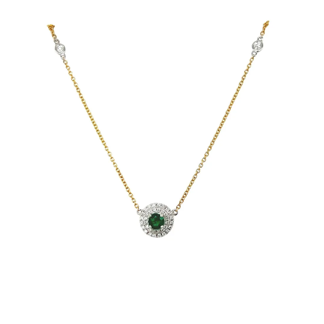 14k Emerald and Diamond Necklace in 2-Tone Gold