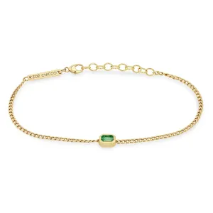 14k Extra Small Curb Chain Emerald Cut Emerald Bezel Bracelet