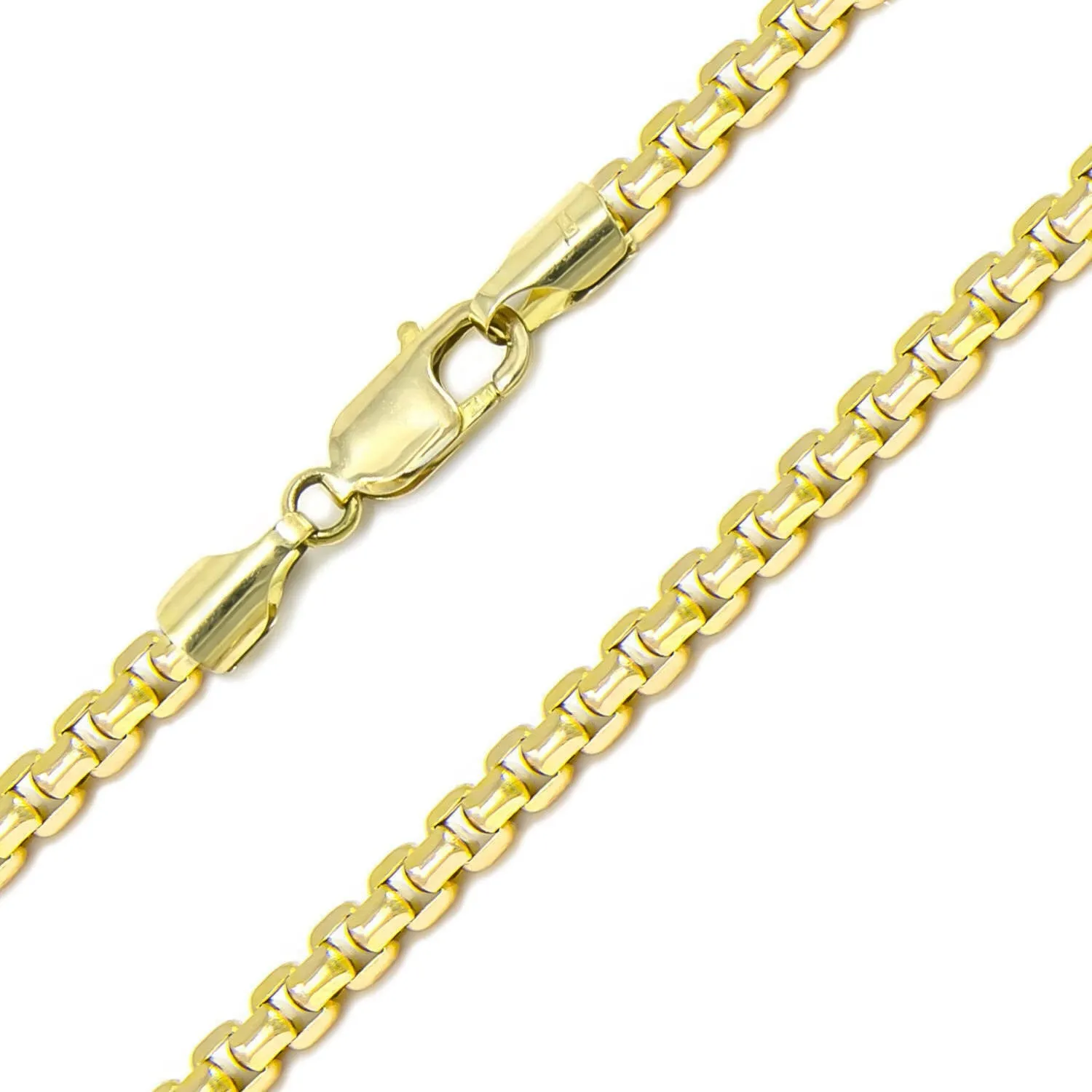 14K Yellow Solid Gold Round Box Link Chain Necklace 2.00mm