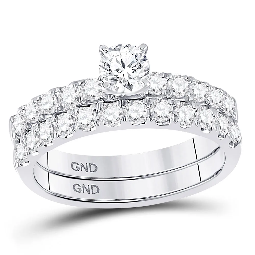 14kt White Gold Round Diamond Bridal Wedding Ring Band Set 1 Cttw