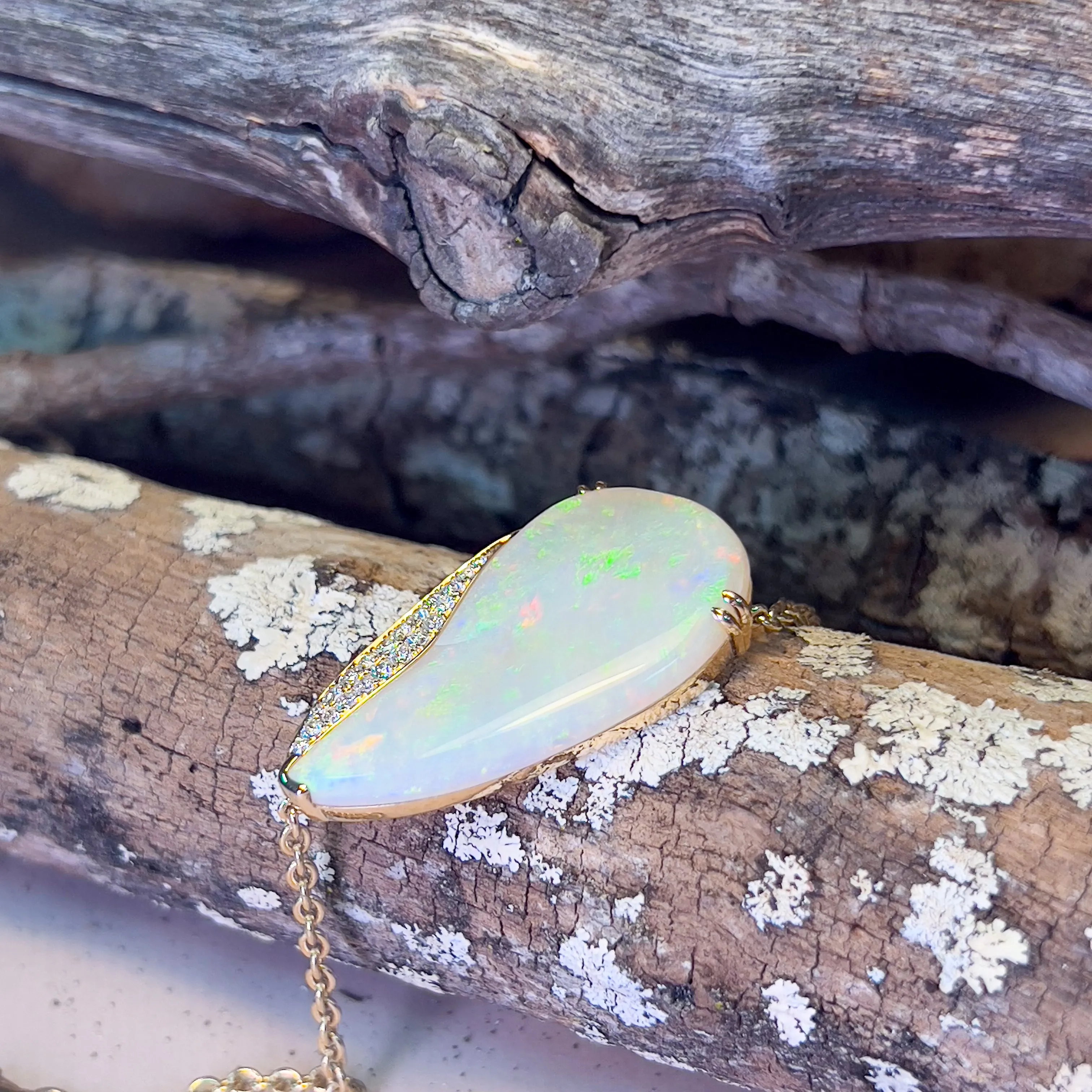 14KT Yellow Gold Large White Opal bracelet and diamonds