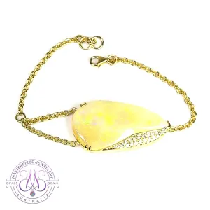 14KT Yellow Gold Large White Opal bracelet and diamonds