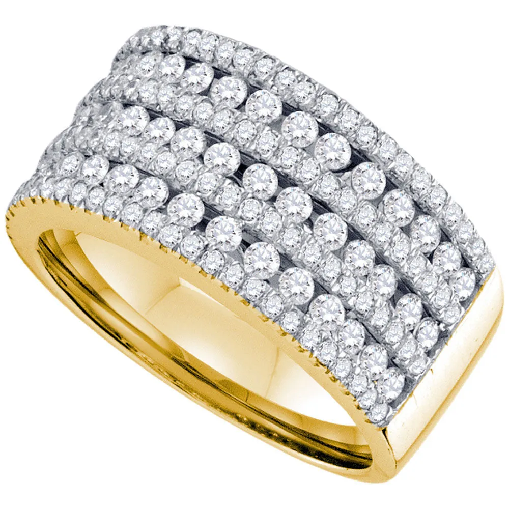 14kt Yellow Gold Womens Round Diamond 7-row Band Ring 1-1/2 Cttw