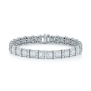 18ct White Gold Baguette & Round Brilliant Cut Diamond Bracelet