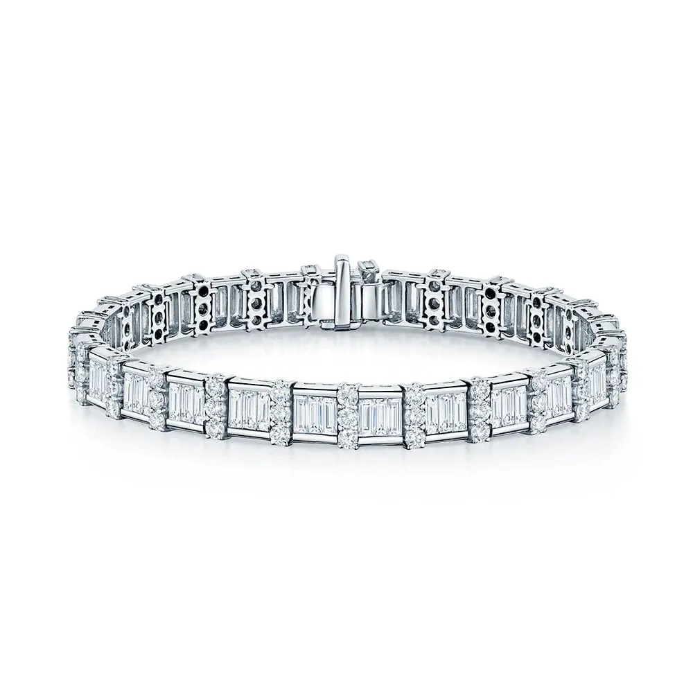 18ct White Gold Baguette & Round Brilliant Cut Diamond Bracelet