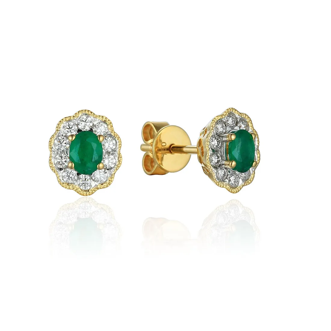 18ct yellow and white gold Emerald and Diamond stud earrings