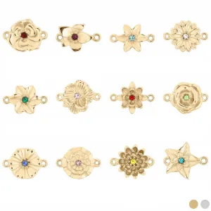 18K Gold PVD Stainless Steel 3D Birth Flower Connector Charms / SBB0356