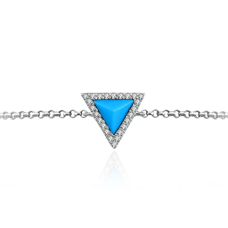 18k Gold Tetrahedron Shape Turquoise Diamond Bracelet with Blue Tassel