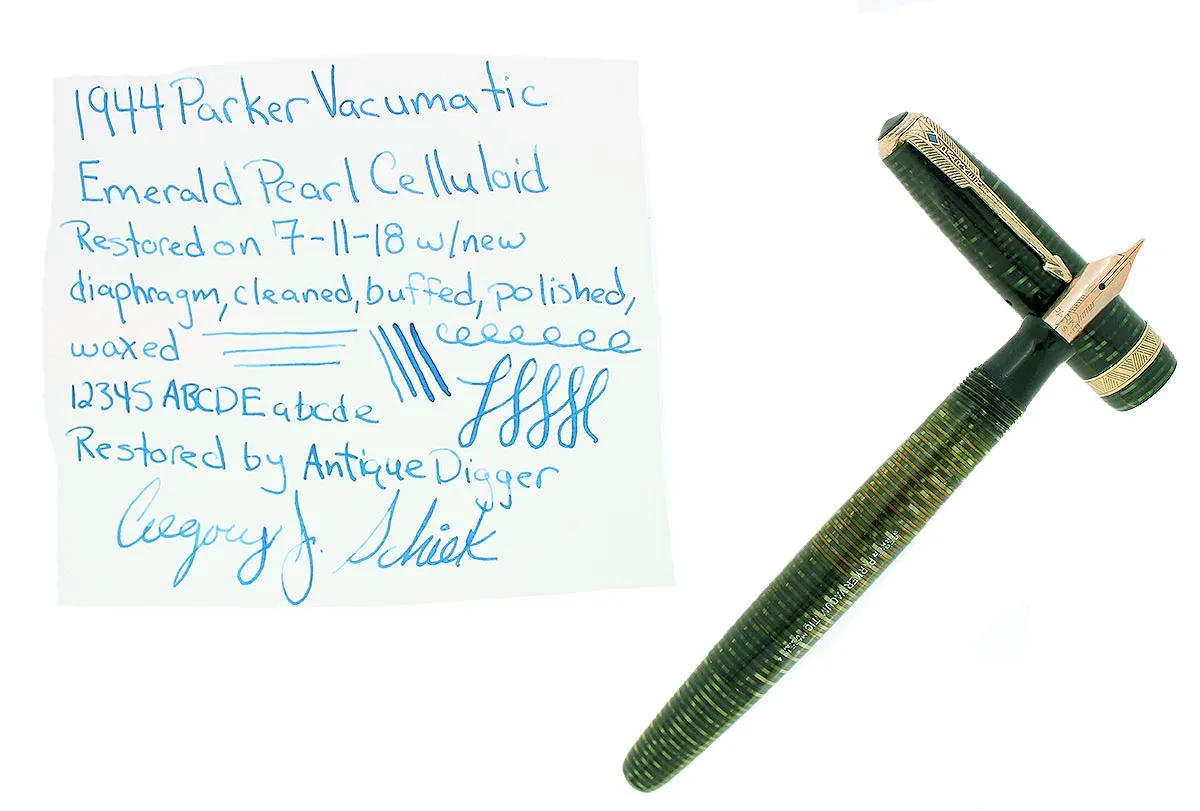 1944 PARKER EMERALD PEARL VACUMATIC FOUNTAIN PEN RESTORED GORGEOUS COLOR