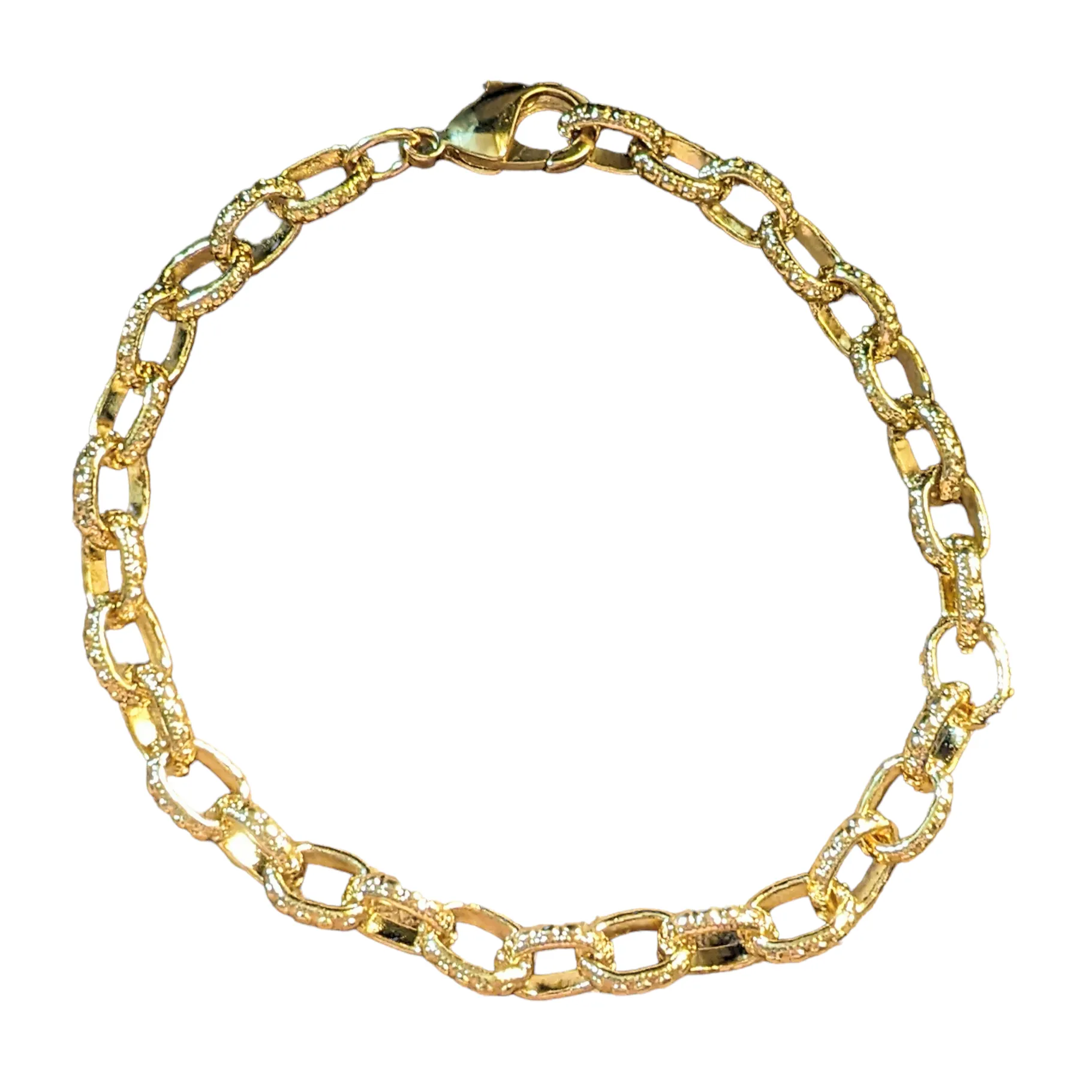 24k Gold Filled Textured Oval Link Charm Bracelet Base - D.I.Y. - BUILD YOUR CHARM BRACELET!