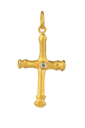 24K Yellow Gold & Diamond Cross Pendant