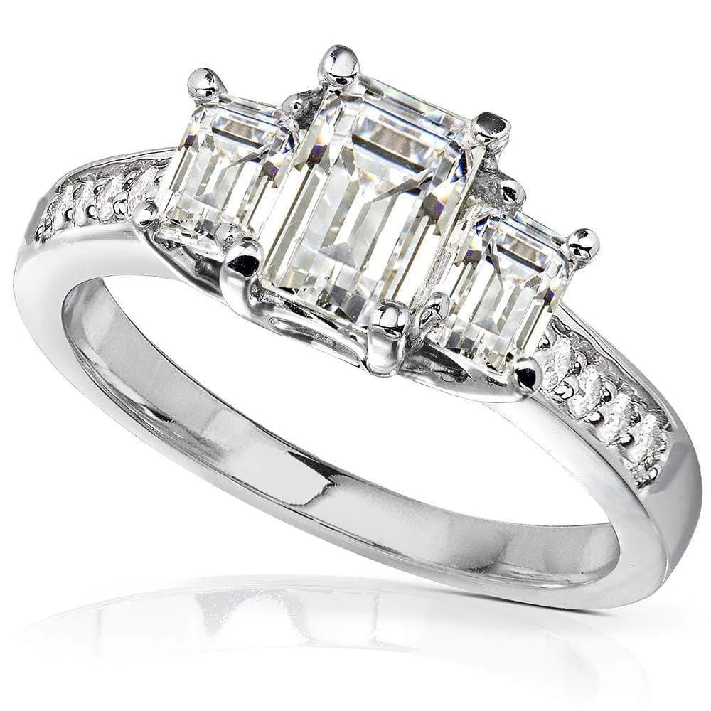 3-Stone Moissanite 1.65ct Pave Band Engagement Ring