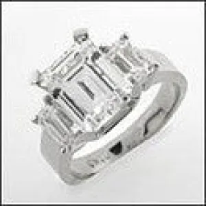 4 Carat Emerald Cut High Quality Cubic Zirconia 3 Stone Ring 14 White Gold