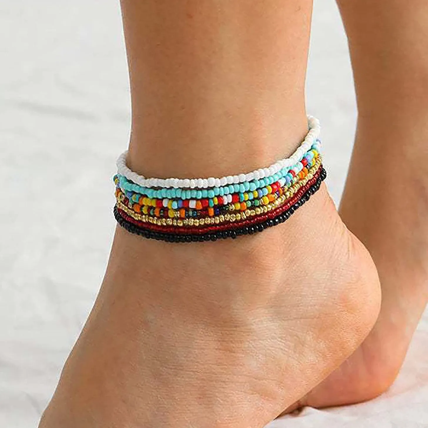 7-Pieces Set: Women's Hand Beaded African Anklet