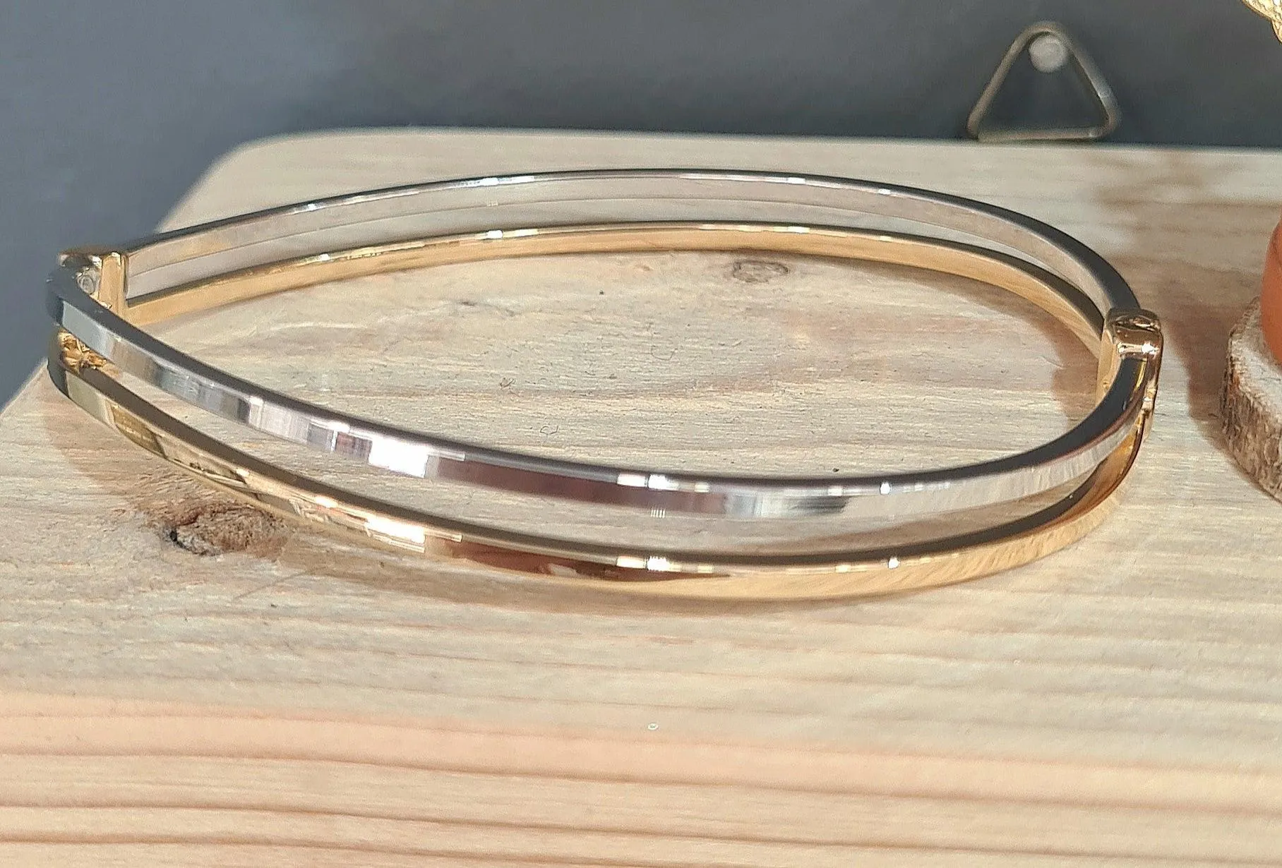 9ct White and Yellow Gold Wave Bangle