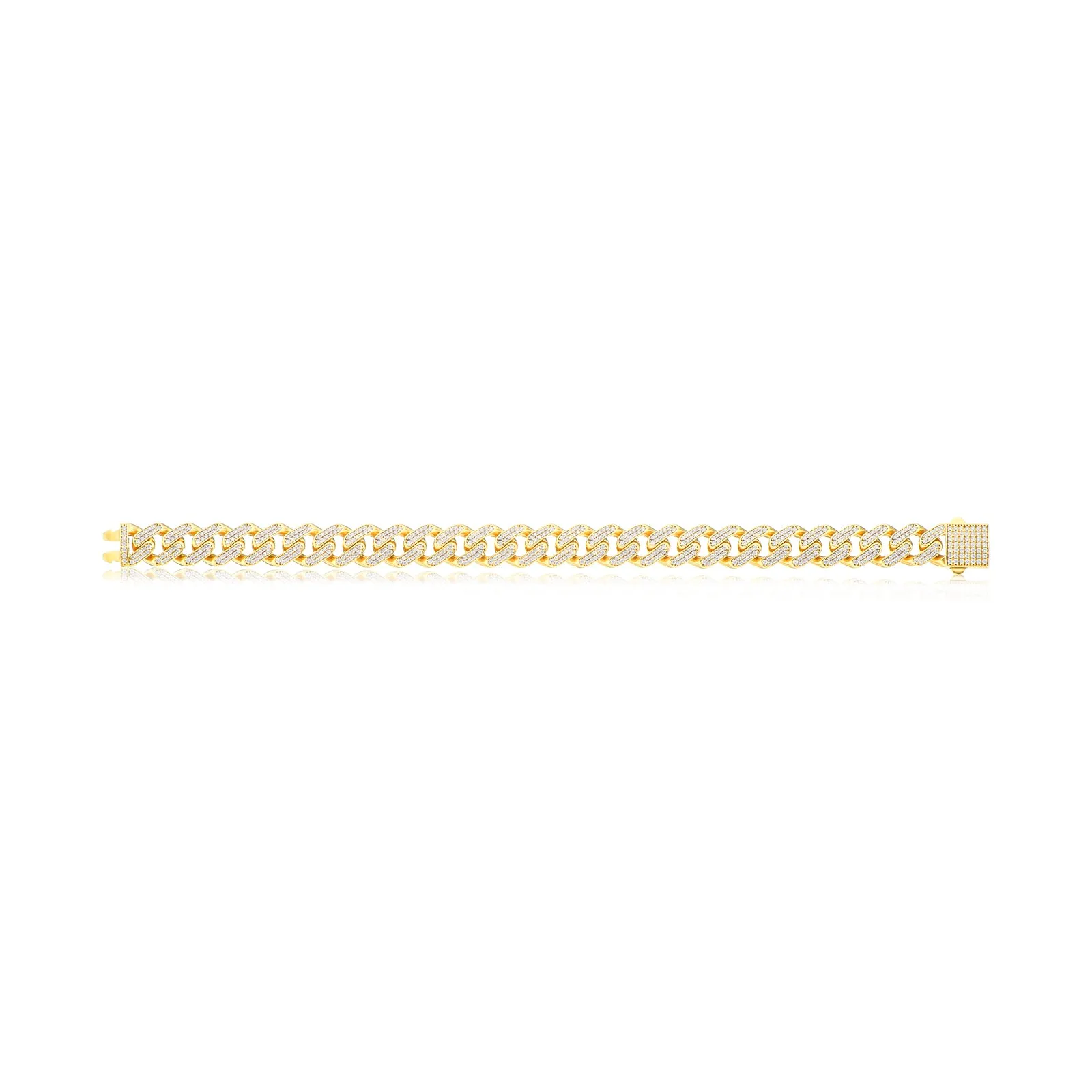 9ct Yellow Gold Round Cut Cubic Zirconia 21cm Curb Bracelet