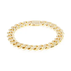 9ct Yellow Gold Round Cut Cubic Zirconia 21cm Curb Bracelet