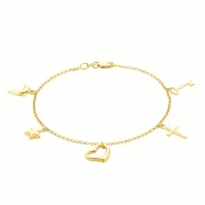 9ct Yellow Gold Silver Filled 19cm Cross Heart Star Bracelet