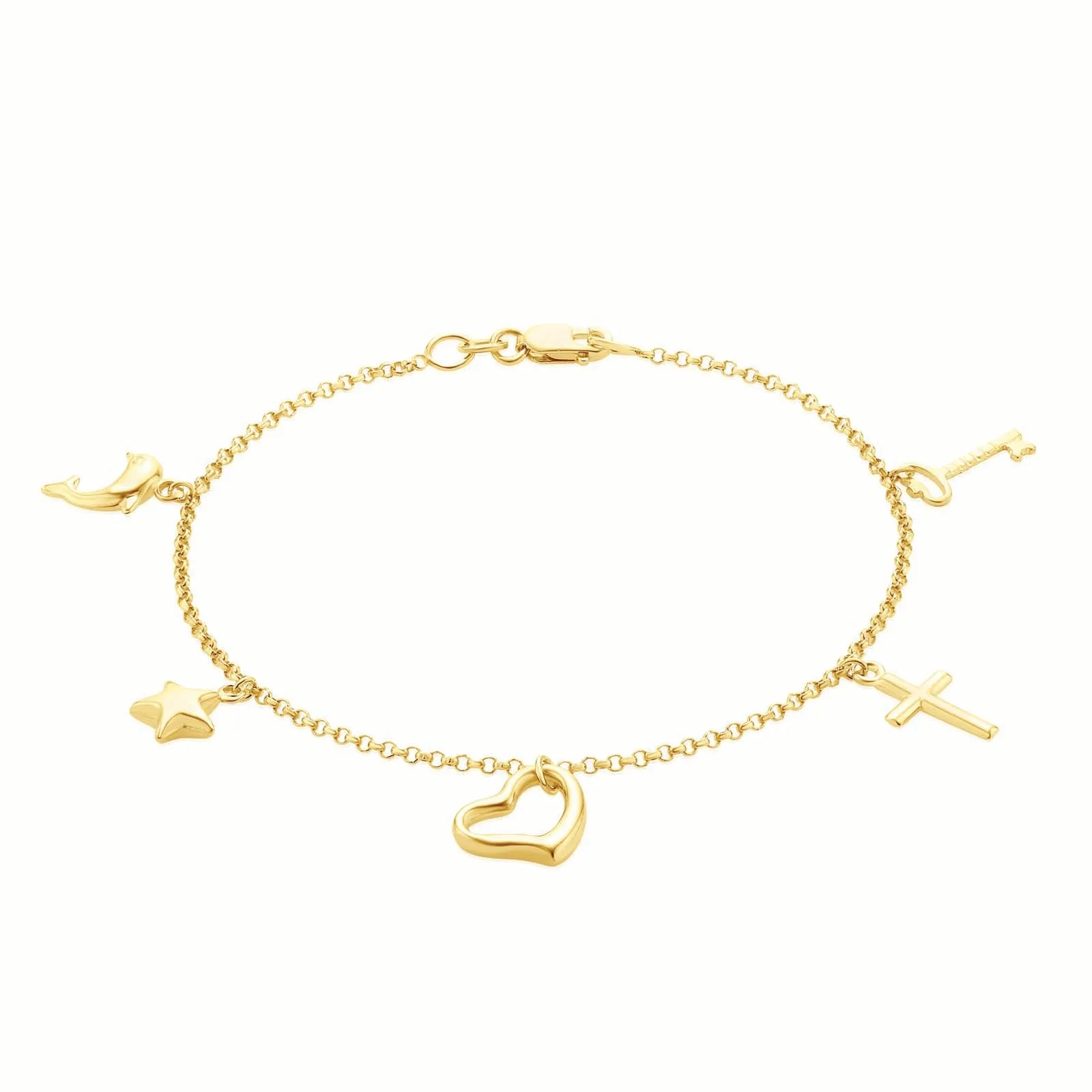 9ct Yellow Gold Silver Filled 19cm Cross Heart Star Bracelet