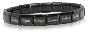 9mm Full Engraved Name Italian Charm Bracelet (Black)