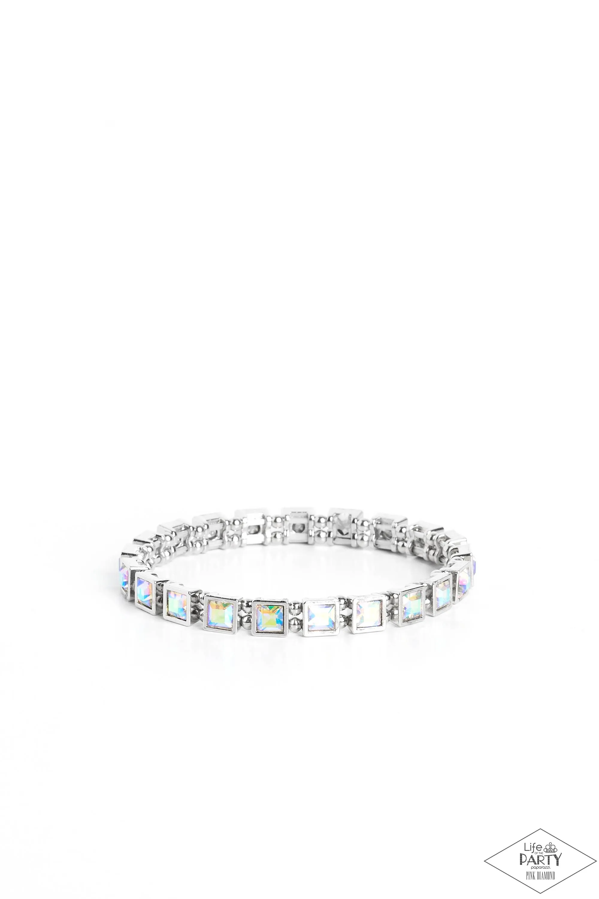 A GLAM Of Few Words - Multi - Iridescent Square Gem Paparazzi Stretchy Bracelet - Pink Diamond Exclusive