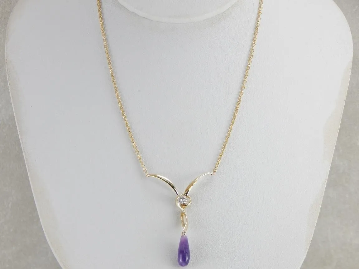 Amethyst and Diamond Drop Necklace