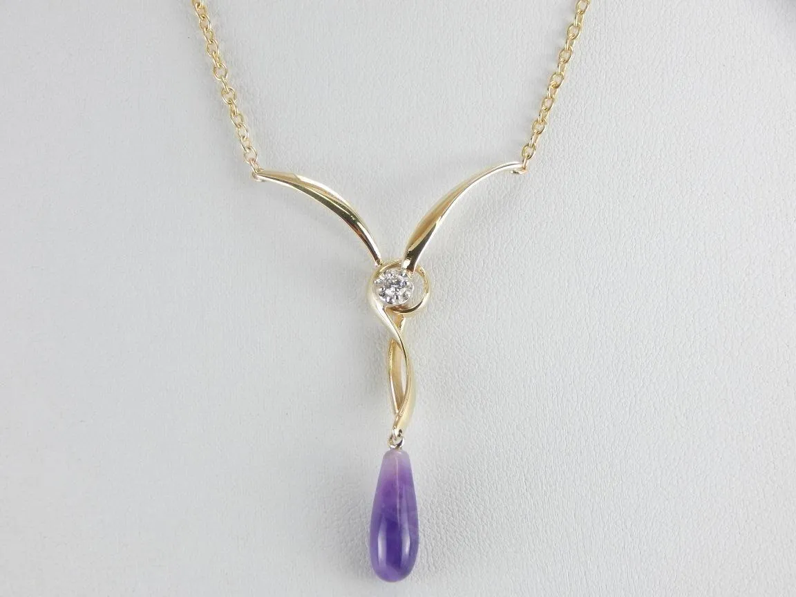 Amethyst and Diamond Drop Necklace