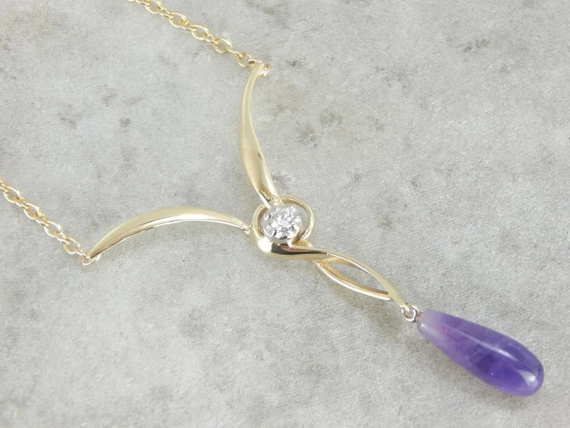 Amethyst and Diamond Drop Necklace