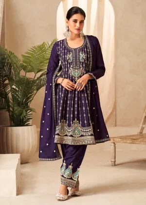 Amethyst Purple Heavy Chinnon Wedding Festive Salwar Suit