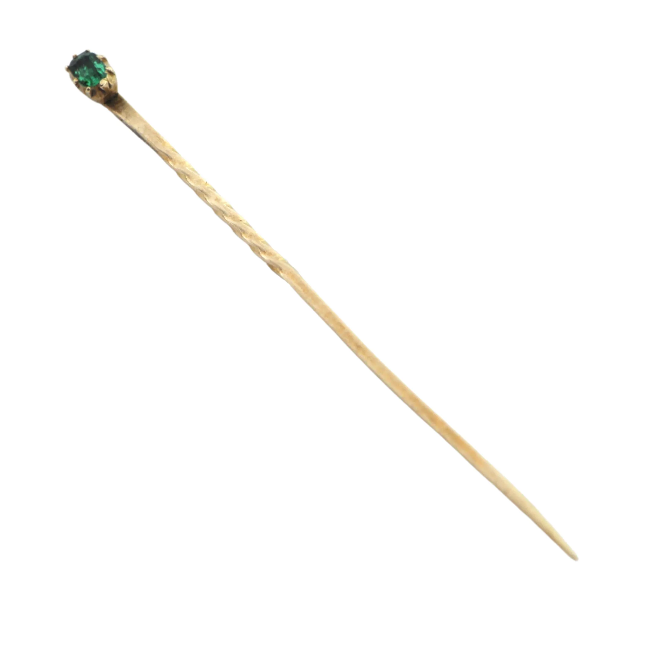 Antique 14K Yellow Gold Emerald Stickpin