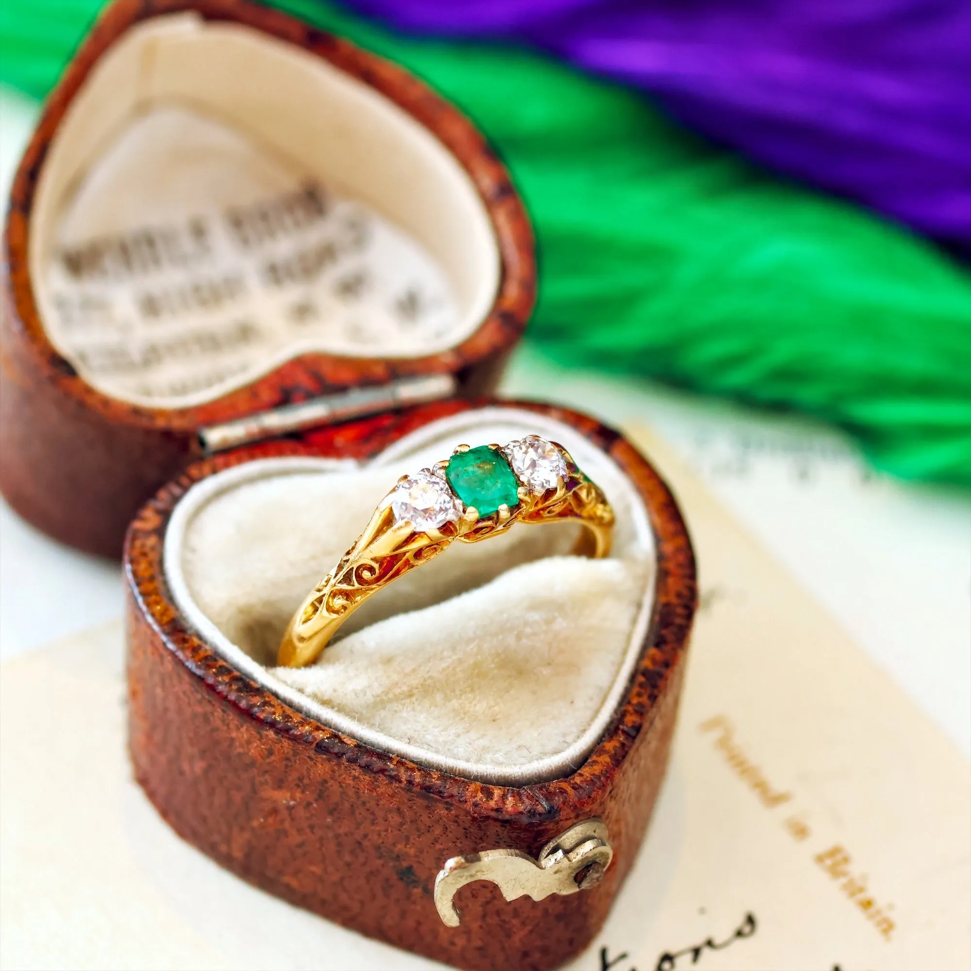 Antique Victorian Emerald & Diamond Trilogy Engagement Ring