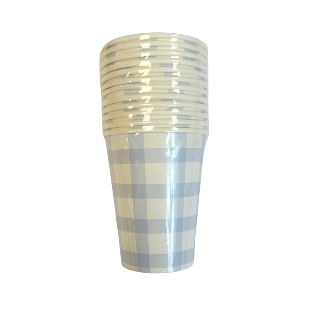 Baby Blue Gingham Party Cups x 12