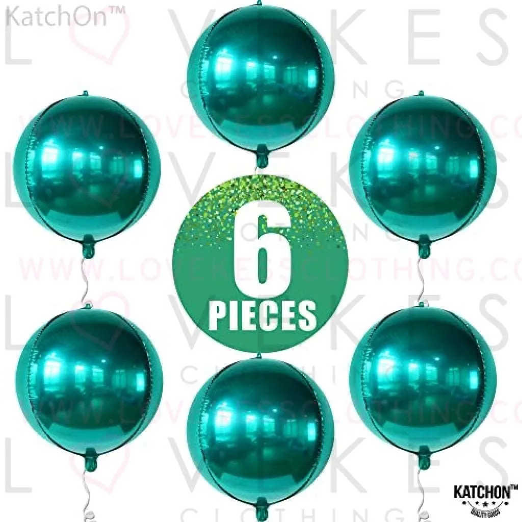 Big, 22 Inch Emerald Green Balloons - Pack of 6 | Dark Green Balloons, Safari Baby Shower Decorations for Boy | 360 Degree 4D Chrome Green Balloon for Christmas Decorations For Home, Wild One Birthday