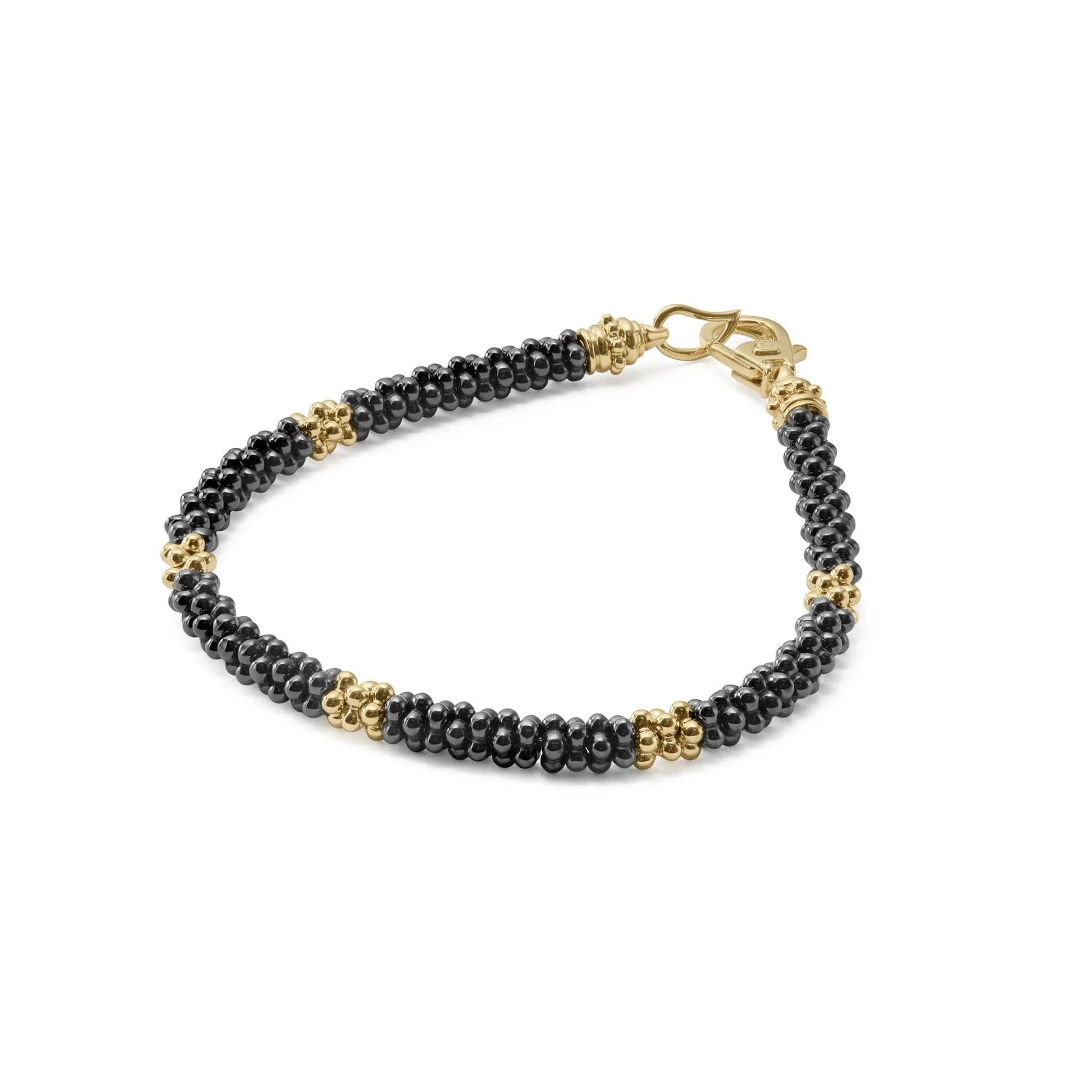 Black Caviar Five Small 18K Gold Station Ceramic Beaded Bracelet | 5mm