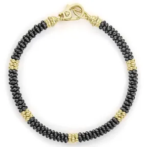 Black Caviar Five Small 18K Gold Station Ceramic Beaded Bracelet | 5mm