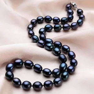 Black Genuine Freshwater Pearl Sterling Silver Necklace for Women