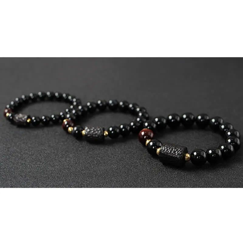 Black Obsidian Ebony Wood Red Tiger Eye Strength Couple Bracelet