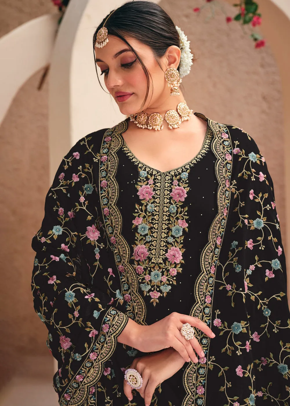 Black Swarovski Work & Embroidered Eid Wear Salwar Suit