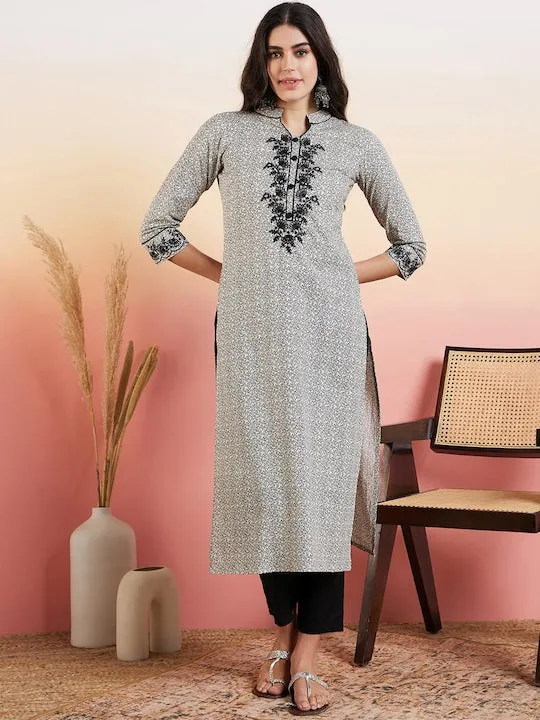 Black Women Floral Embroidered Regular Chikankari Pure Cotton Kurta with Trousers