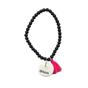 Bracelet Black with Pink Tassel