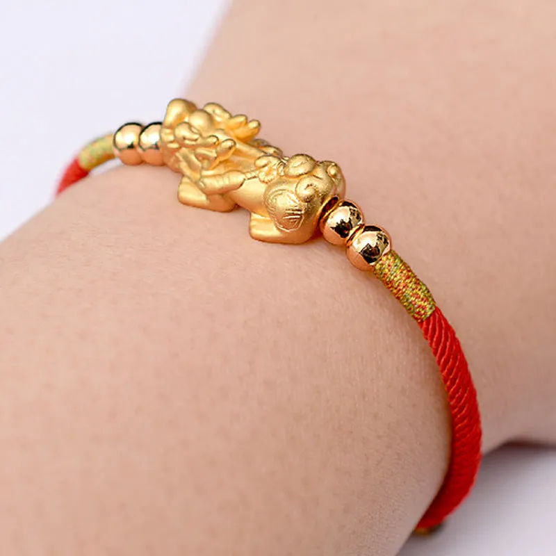 Buddha Stones 24K Gold-Plated PiXiu Luck Red String Bracelet