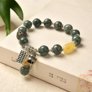 Buddha Stones 925 Sterling Silver Cyan Jade Amber Abacus Lucky Cat Success Bracelet