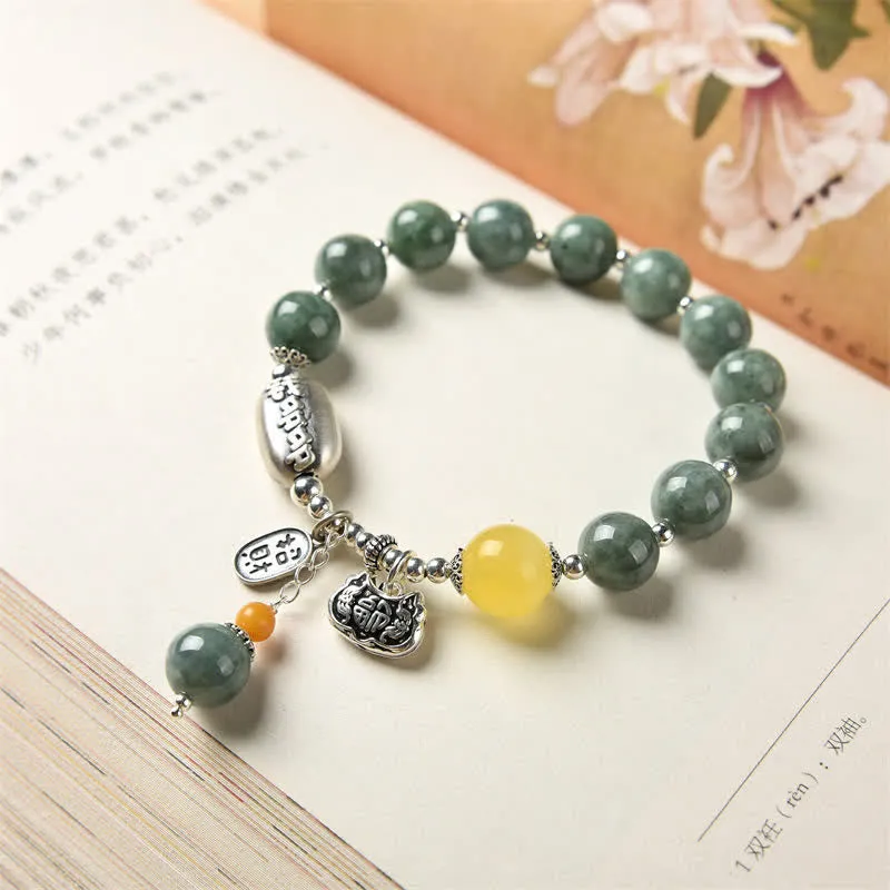 Buddha Stones 925 Sterling Silver Cyan Jade Amber Success Bracelet