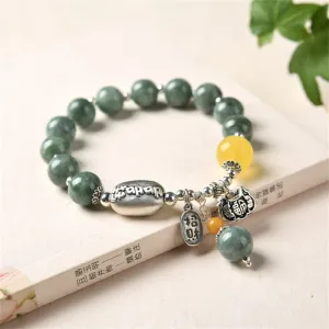 Buddha Stones 925 Sterling Silver Cyan Jade Amber Success Bracelet