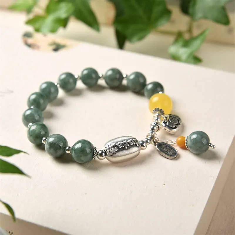 Buddha Stones 925 Sterling Silver Cyan Jade Amber Success Bracelet