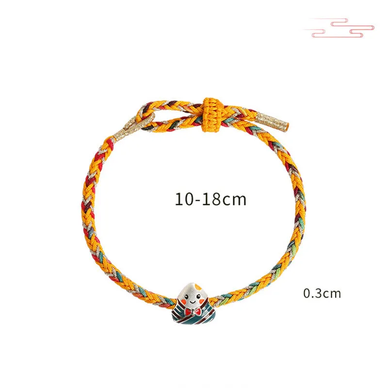 Buddha Stones 925 Sterling Silver Dragon Boat Festival Zongzi Pattern Luck Handmade Multicolored Rope Child Adult Bracelet