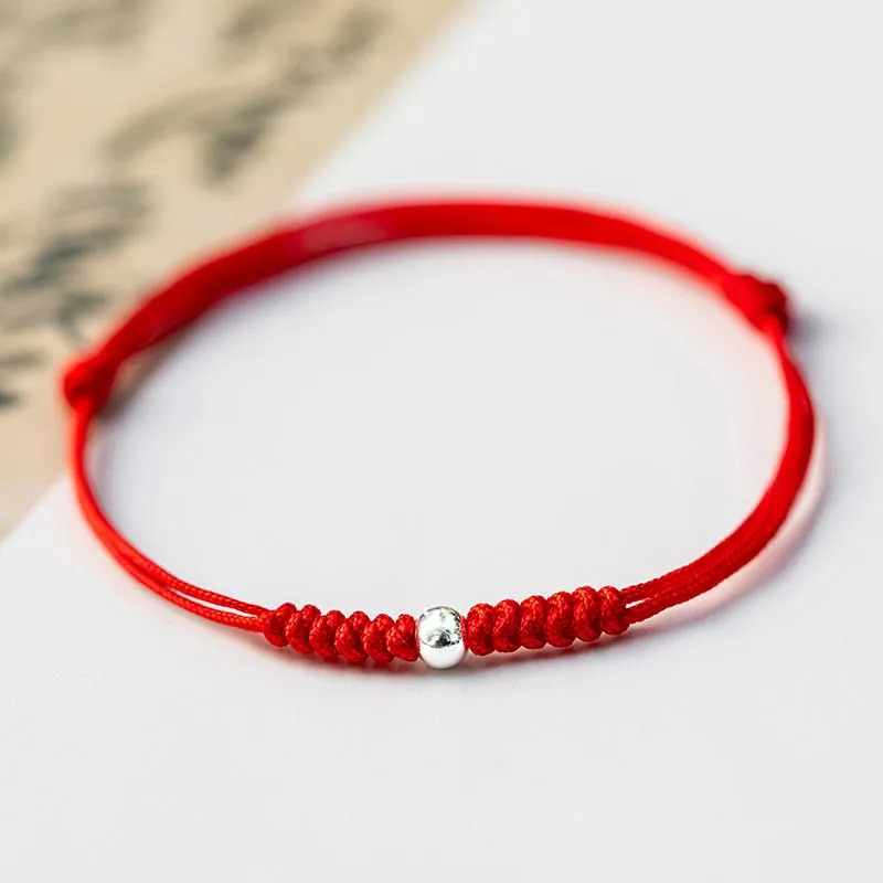 Buddha Stones 925 Sterling Silver Luck Bead Protection Red String Braided Bracelet