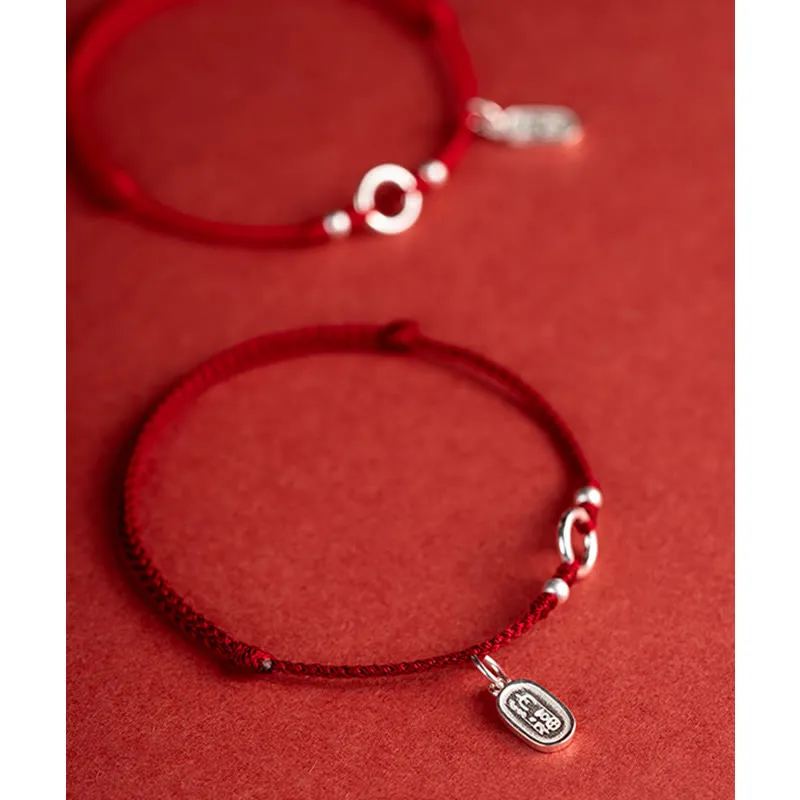 Buddha Stones 925 Sterling Silver Lucky Fortune Peace Joy Lotus Peace Buckle Red String Bracelet